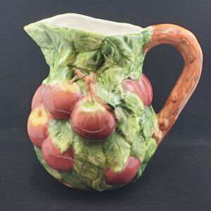 Vintage World Bazaar Majolica Pitcher 3D Apple Design Ceramic Pottery 8'' Tall